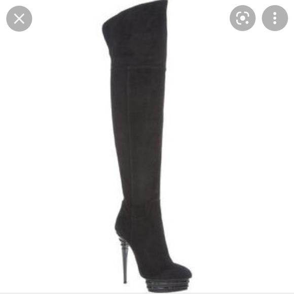 Black Suede Platform Over the knee Boots - Picture 1 of 12